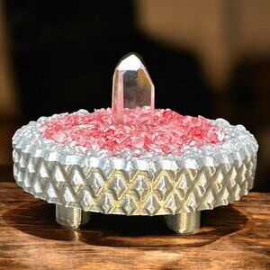 Rose Quartz and Angel Aura Quartz Diamond Edge Trinket Stand | Ring Stand